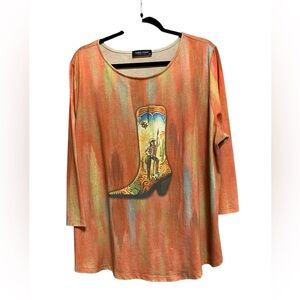 KATINA MARIE Cowgirl Graphic Relaxed Fit Top Sz 1X - EUC